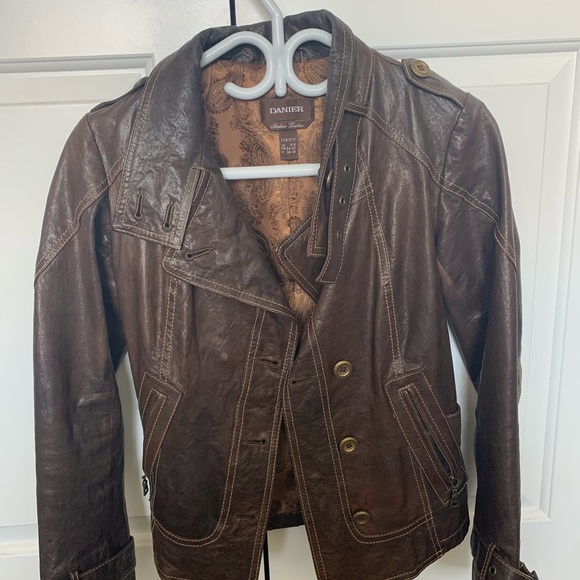SOLD - Daniel Brown Leather Jacket Size 2XS - Picture 1 of 5